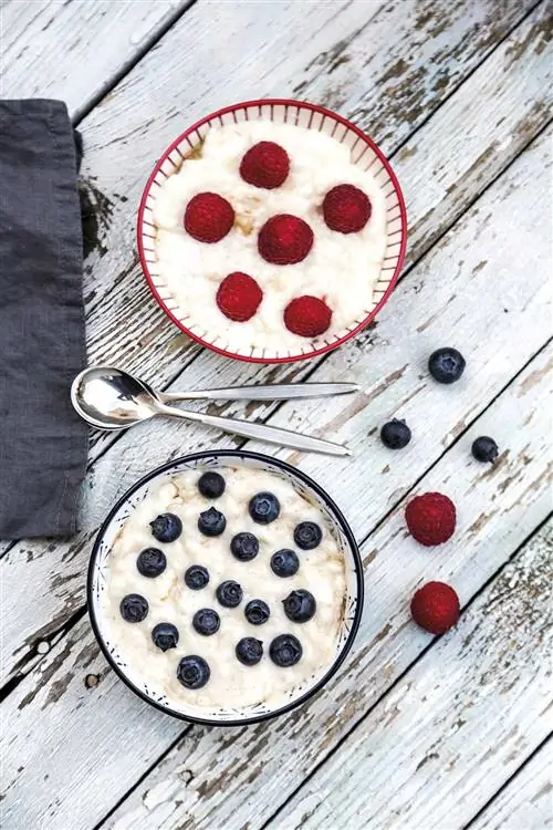 рисовый пудинг с красными ягодами