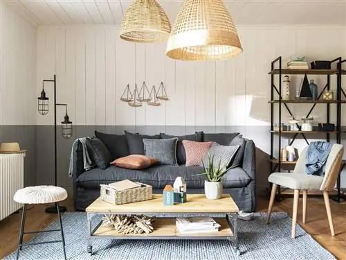 бело-серая гостиная в неоиндустриальном стиле