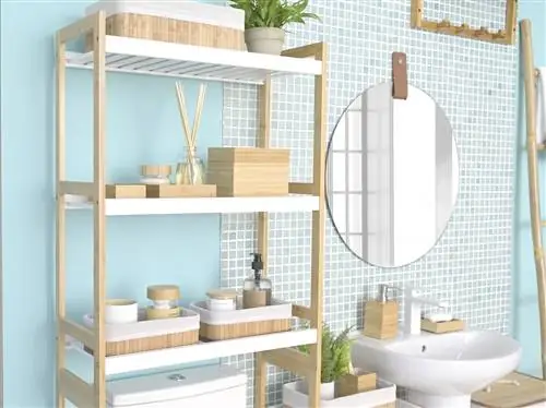 Раковина, деревянные полки и зеркало от Леруа Мерлен