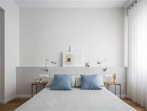 современный и минималистичный дизайн спальни в серых тонах