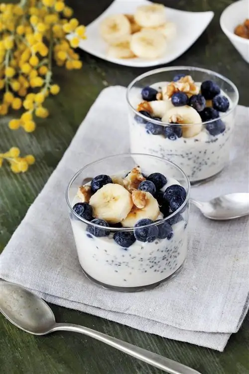 каша из овсянки, чиа и черники