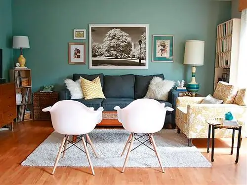 гостиная с зелеными стенами