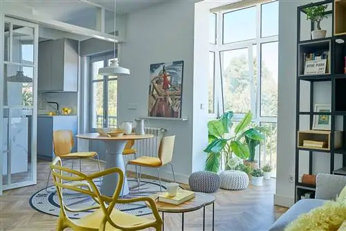 современный дизайн гостиной совмещенной с кухней