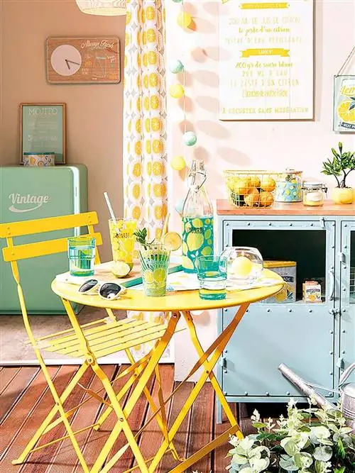 Желтый, Зеленый, Столовая, Мебель, Комната, Бирюзовый, Дизайн интерьера, Аква, Стул,