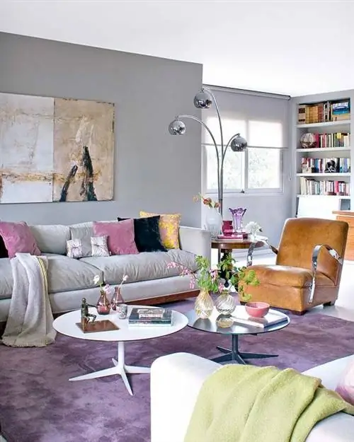 Комната, Дизайн интерьера, Зеленый, Гостиная, Мебель, Стена, Дом, Стол, Диван, Фиолетовый,