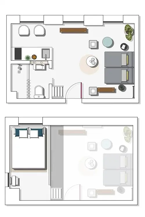 плоская современная мини-студия с мезонином