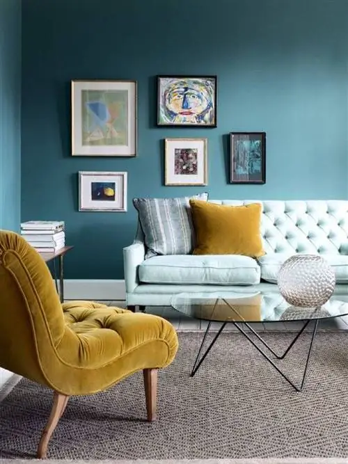 Дерево, Комната, Желтый, Дизайн интерьера, Мебель, Стена, Пол, Бирюзовый, Фоторамка, Лиственных пород,