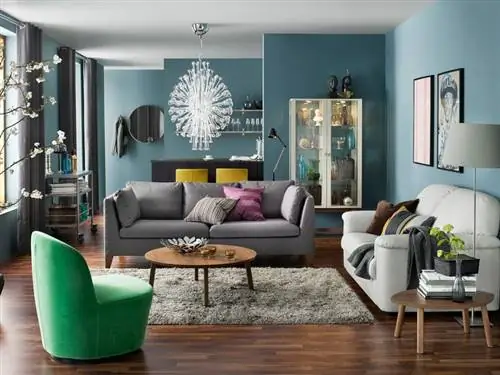 Зеленый, Синий, Комната, Дизайн интерьера, Дерево, Гостиная, Мебель, Этаж, Дом, Стена,