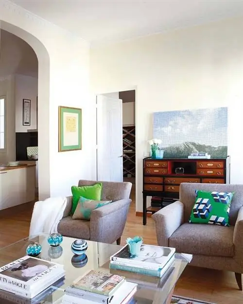 Синий, Комната, Дизайн интерьера, Зеленый, Дерево, Гостиная, Мебель, Главная, Стена, Бирюза,