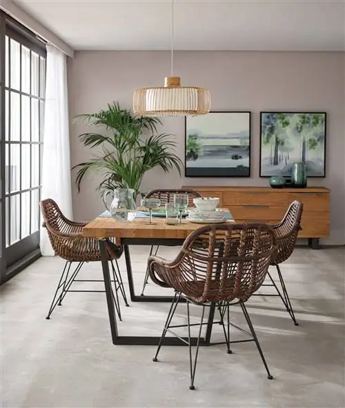 деревянная столовая с волокнистыми стульями