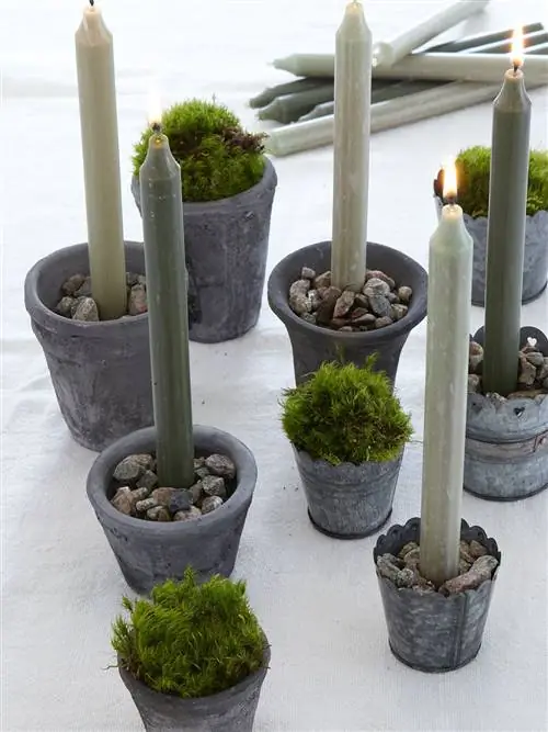 цементно-цинковые горшки с камнями и свечами