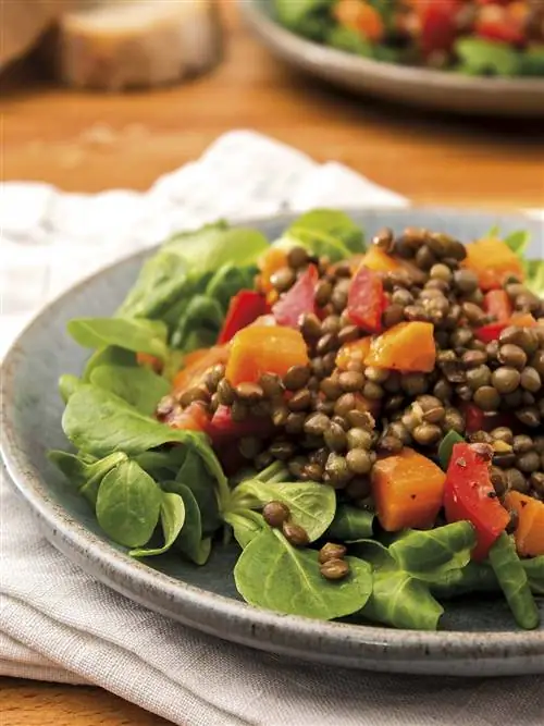 салат из чечевицы и шпината