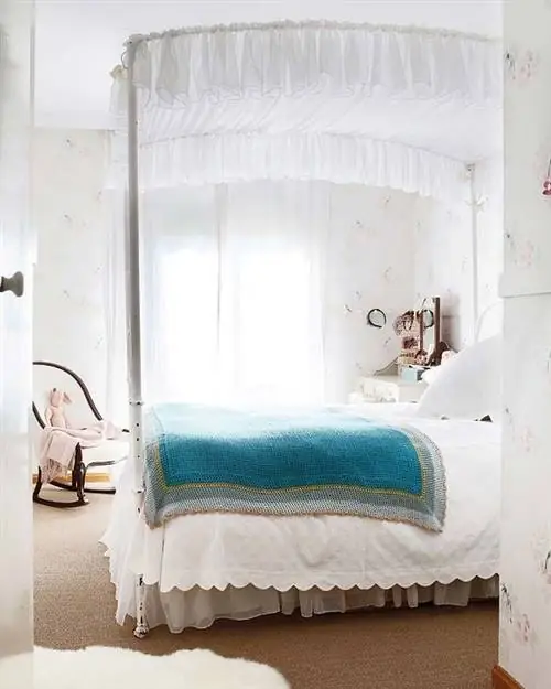 Кровать, Комната, Дизайн интерьера, Текстиль, Постельные принадлежности, Спальня, Стена, Постельное белье, Простыня, Бирюзовый,