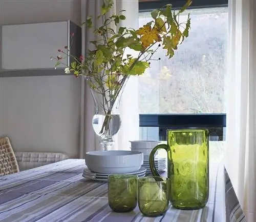 Serveware, Green, Leaf, Dishware, Interior design, Glass, Fixture, Interior design, Lines, Artifact,
