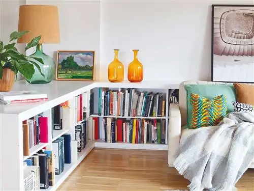 гостиная с книжным шкафом средней высоты