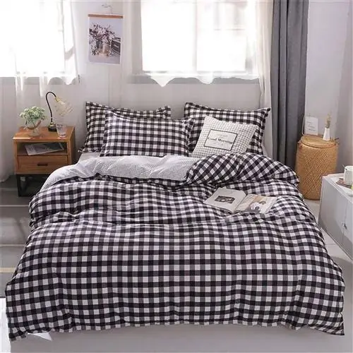 Идеи декора спальни с пододеяльником в черно-белую клетку