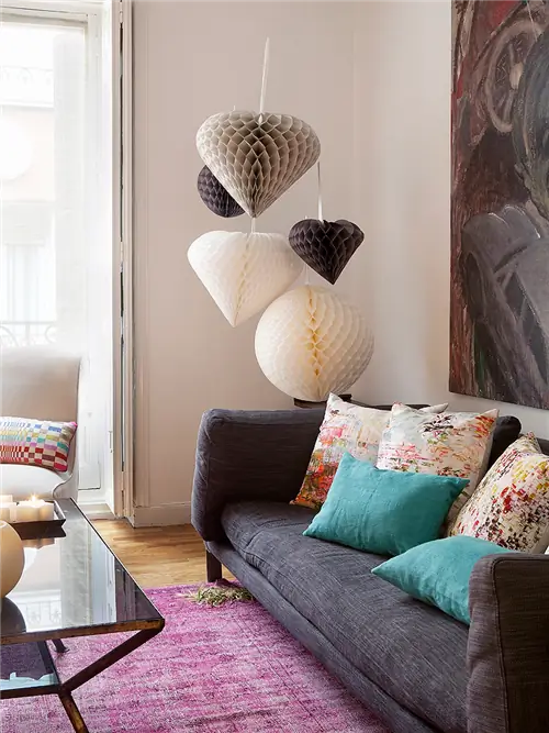 Комната, Дизайн интерьера, Текстиль, Стена, Мебель, Дом, Дизайн интерьера, Гостиная, Фиолетовый, Бирюзовый,