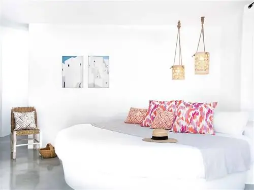 Мебель, Белая, Комната, Спальня, Кровать, Дизайн интерьера, Недвижимость, Розовый, Стена, Простыня,