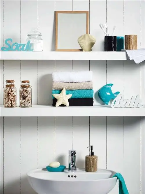 Полка, Стеллажи, Бирюза, Мебель, Ванная комната, Комната, Стена, Бирюзовый, Дизайн интерьера, Плитка,