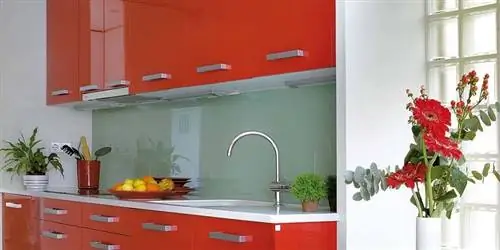 Функциональная кухня в бело-красных тонах