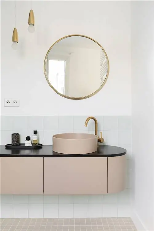 Плавающая тумба под умывальник scandi design телесного цвета с черной столешницей