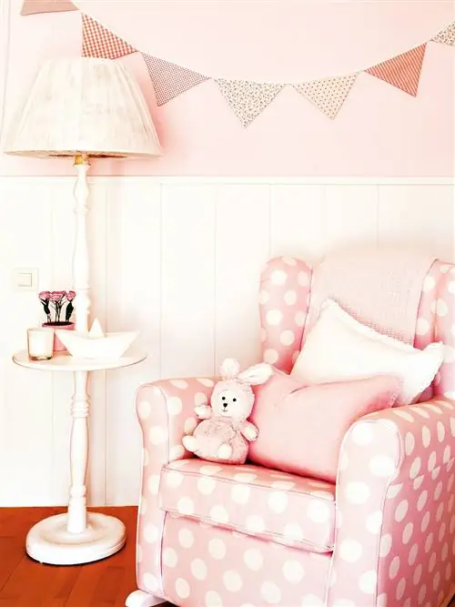 Комната, Дизайн интерьера, Белый, Мебель, Розовый, Абажур, Дизайн интерьера, Персик, Лампа, Дом,