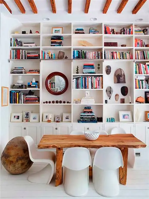 Полка, Мебель, Дизайн интерьера, Стеллаж, Комната, Стена, Книжный шкаф, Стол, Оранжевый, Гостиная,