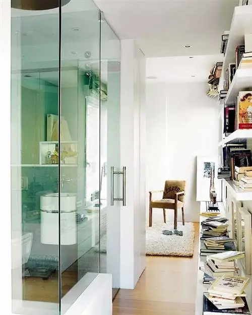 Комната, Этаж, Дизайн интерьера, Стекло, Пол, Стена, Потолок, Светильник, Бирюзовый, Главная,