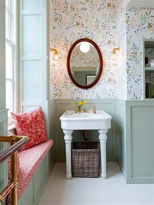 Комната, Ванная, Стена, Дизайн интерьера, Мебель, Этаж, Розовый, Обои, Плитка, Раковина,