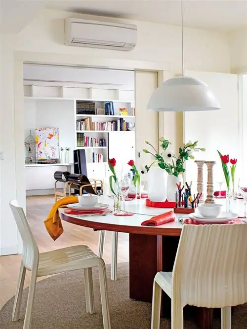 Комната, Дизайн интерьера, Мебель, Стол, Потолок, Стул, Дизайн интерьера, Светильник, Полка, Главная,