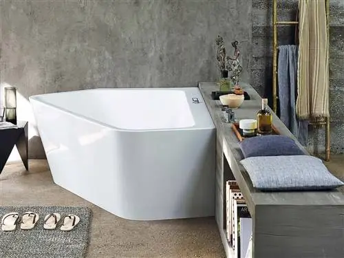 Недвижимость, Дизайн интерьера, Сантехника, Стена, Ванна, Аксессуар для ванны, Серый, Плитка, Кран, Композитный материал,