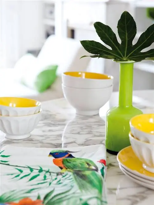Зеленый, Желтый, Стол, Посуда, Оранжевый, Лист, Керамика, Фарфор, Набор столовой посуды, Комната,