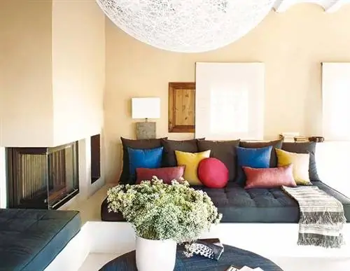 Синий, Дизайн интерьера, Комната, Вазон, Стена, Дизайн интерьера, Мебель, Этаж, Мажорель синий, Гостиная,