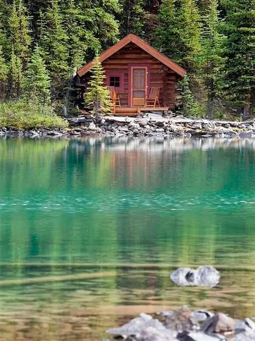 Природный ландшафт, Природа, Пустыня, Вода, Озеро, Отражение, Бревенчатый домик, Дерево, Заповедник, Дом,