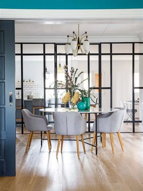 Столовая, Комната, Мебель, Дизайн интерьера, Этаж, Стол, Недвижимость, Здание, Главная, Бирюза,