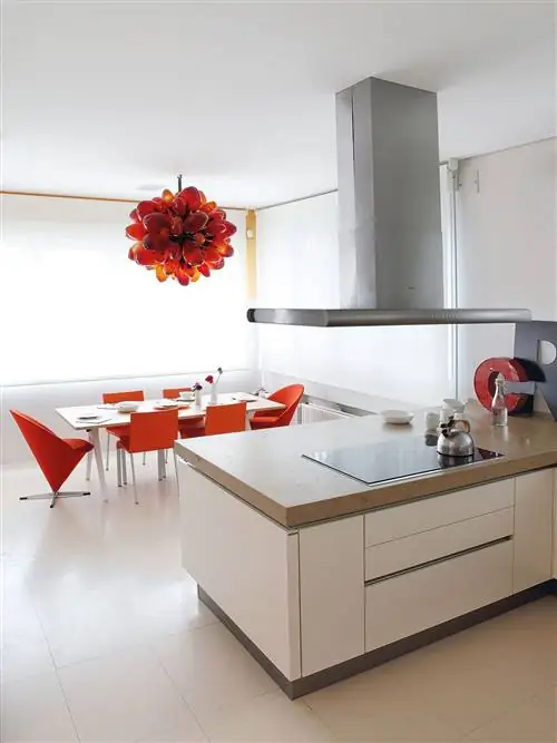 Дизайн интерьера, Комната, Красный, Этаж, Стена, Дизайн интерьера, Оранжевый, Серый, Кухня, Холл,