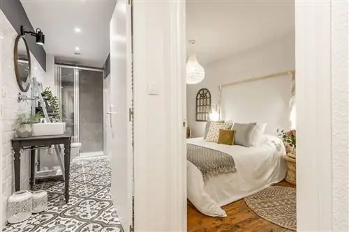 спальня и ванная комната в скандинавском и винтажном стиле