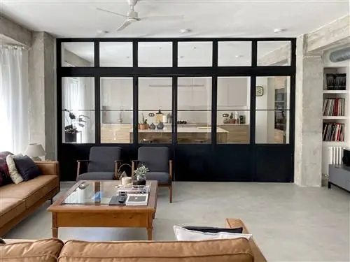 гостиная совмещенная с кухней в индустриальном стиле