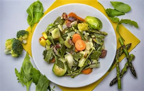 тушеные овощи и зеленая фасоль