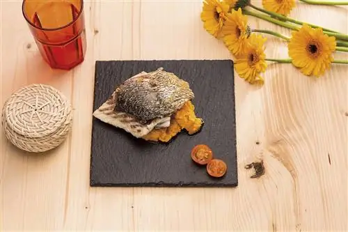 Жареная корвина с пюре из сладкого картофеля