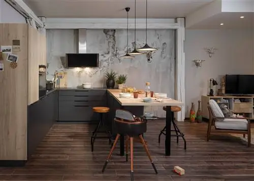 открытая кухня в индустриальном стиле
