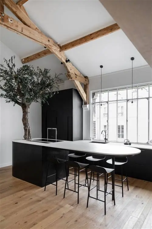 дуплексная кухня с островом в проекте дуплексного дома saussure, leymarie gourdon arquitectes дуплексная кухня с островом в проекте дуплексного дома saussure, leymarie gourdon arquitectes