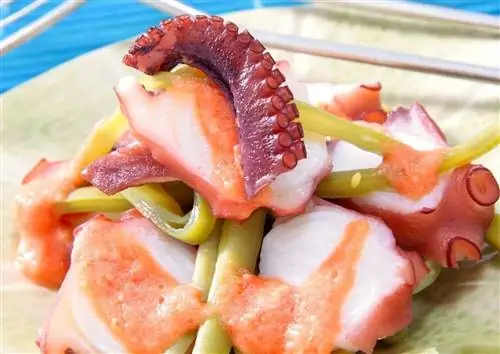 осьминоги с зеленой фасолью и помидорами