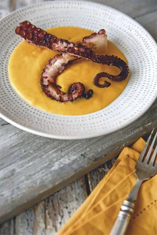 осьминог на гриле с овощным алиоли