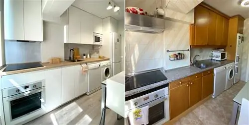 После реформы (без работы) эта кухня кажется более просторной и светлой