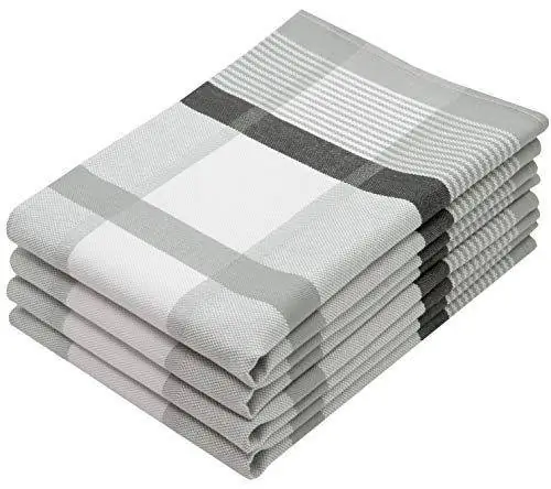 4 серых кухонных полотенца в клетку из 100% хлопка