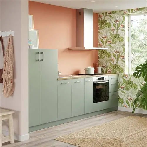 экологичная и устойчивая кухня от leroy merlin, модель viena в мятно-зеленом цвете