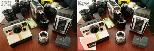 JPEG (слева) по сравнению с необработанным файлом фотографии.