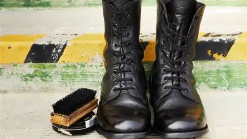 Изображение пары полированных кожаных сапог. Изображение пары полированных кожаных сапог.
