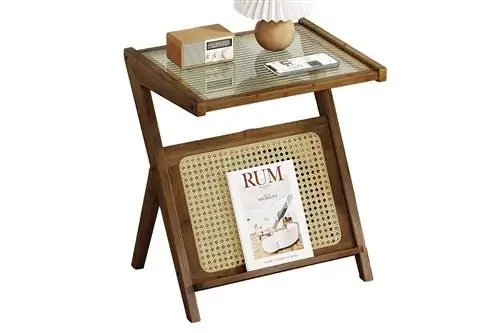 Amazon Bamworld Rattan Side Table, Boho Night Stand Glass Small End